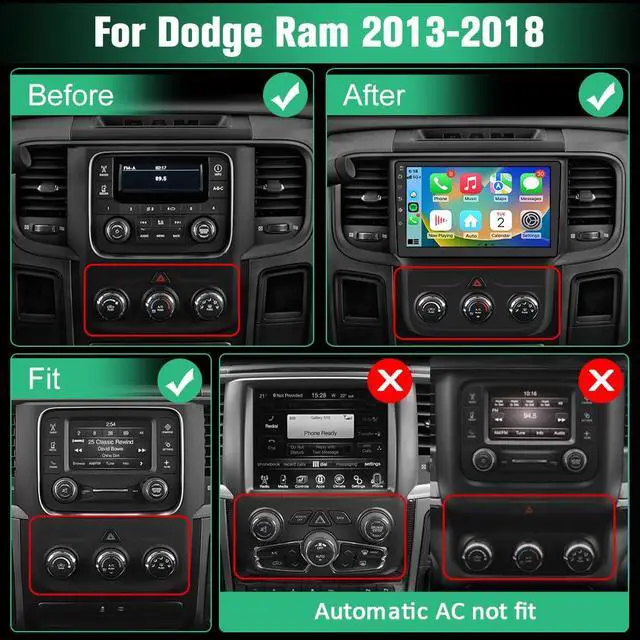 Alt view image 2 of 6 - Car Radio Stereo for Dodge RAM 1500 2500 3500 2013 2014 2015 2016 2017 2018 with Android 13 Carplay Android Auto Bluetooth 5GHz WiFi FM SWC Backup Camera 2GB+64GB(Only fit Manual AC)