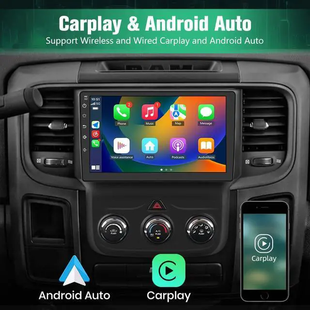 Alt view image 3 of 6 - Car Radio Stereo for Dodge RAM 1500 2500 3500 2013 2014 2015 2016 2017 2018 with Android 13 Carplay Android Auto Bluetooth 5GHz WiFi FM SWC Backup Camera 2GB+64GB(Only fit Manual AC)