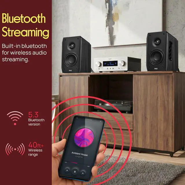 Alt view image 3 of 6 - Powered Bookshelf Speaker System with Bluetooth, 80W Active Stereo Speakers, Bass Reflex Natural Wood Cabinet, Hi Def ARC, Optical, Coax, Subwoofer Out, for Entertainment, Studio (Pair)
