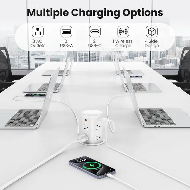 Alt view image 3 of 6 - Pop Up Countertop Outlet with 15W Wireless Charger,4 USB/8 AC | 6FT Cord,Fits 3.15" Hole,30W USB,20W Outlet,Pop up Outlet for Conference Table,Kitchen Island,ETL Listed