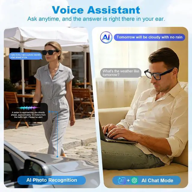 Alt view image 3 of 6 - AI Smart Glasses with Camera, 8MP HD Camera Glasses for Women Men, Video Recording Sunglasses with Voice Assistant, Open-Ear Audio, Real-Time Translation for Life &Work Vlog, Black(3 Lenses)