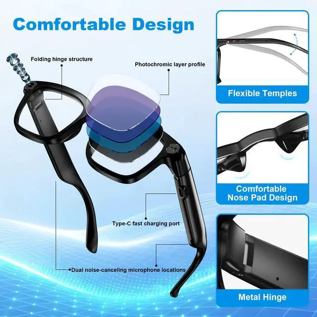 Alt view image 5 of 6 - AI Smart Glasses with Camera, 8MP HD Camera Glasses for Women Men, Video Recording Sunglasses with Voice Assistant, Open-Ear Audio, Real-Time Translation for Life &Work Vlog, Black(3 Lenses)