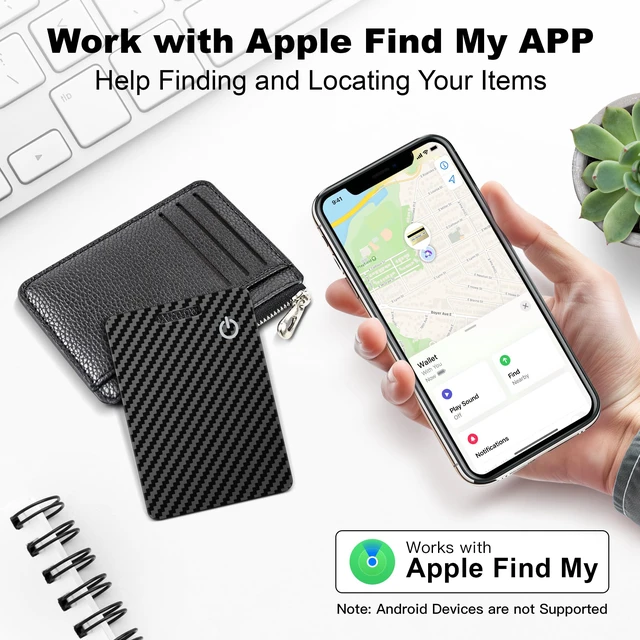 Alt view image 2 of 7 - Wallet Tracker Card for Apple Find My (iOS Only), Ultra-Thin Bluetooth Tracker Smart Card Wallet Finder, IP68 Waterproof Slim Item Locator for Wallets, Keys, Passport & Luggage Tags (Jet Black)