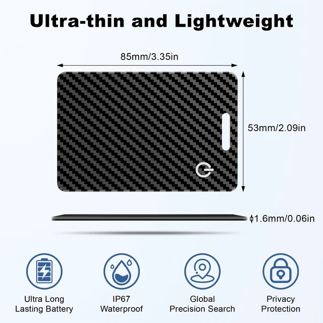 Alt view image 5 of 7 - Wallet Tracker Card for Apple Find My (iOS Only), Ultra-Thin Bluetooth Tracker Smart Card Wallet Finder, IP68 Waterproof Slim Item Locator for Wallets, Keys, Passport & Luggage Tags (Jet Black)