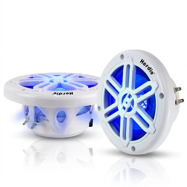 Main image of 8" 450W Marine Speakers - IP66 Waterproof Coaxial Audio, with Blue LED Light for Boats, ATVs, UTVs with UV Resistant White Grille (A Pair)