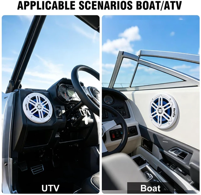 Alt view image 6 of 7 - 8" 450W Marine Speakers - IP66 Waterproof Coaxial Audio, with Blue LED Light for Boats, ATVs, UTVs with UV Resistant White Grille (A Pair)