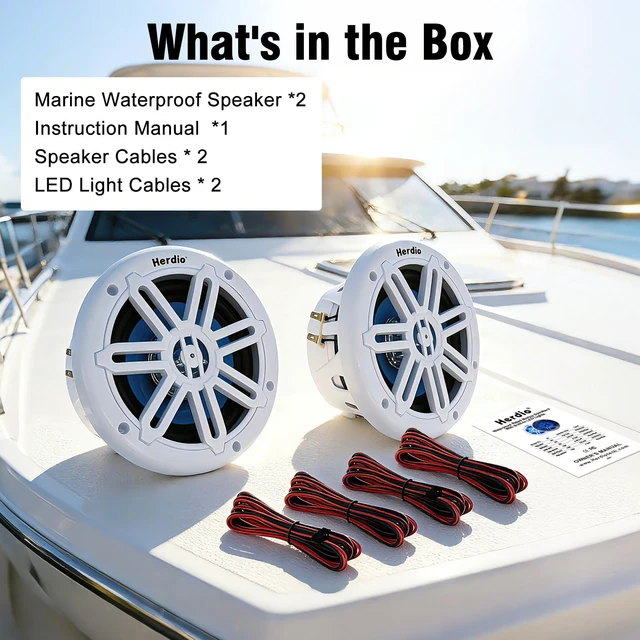 Alt view image 7 of 7 - 8" 450W Marine Speakers - IP66 Waterproof Coaxial Audio, with Blue LED Light for Boats, ATVs, UTVs with UV Resistant White Grille (A Pair)