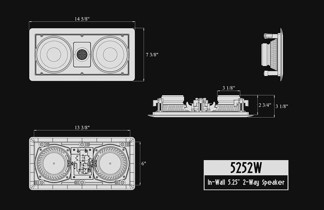 Alt view image 6 of 7 - 5252W in-Wall Speaker with Pivoting Tweeter (Dual 5.25 Inch in-wall Center Channel)