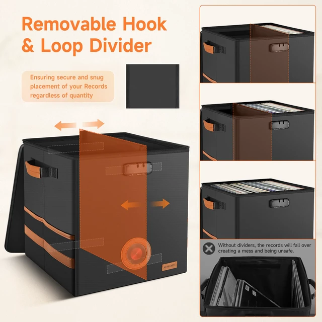 Alt view image 5 of 7 - 2-Pack Vinyl Record Storage Box with Lock, CollapsibleStackable Album Collection Display DIY Box, FireproofWater Resistant LP Record Storage Crate Holds 100+ Records, 7/10/12 Inch Vinyl Record Case