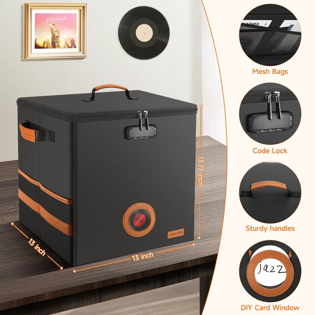 Alt view image 7 of 7 - 2-Pack Vinyl Record Storage Box with Lock, CollapsibleStackable Album Collection Display DIY Box, FireproofWater Resistant LP Record Storage Crate Holds 100+ Records, 7/10/12 Inch Vinyl Record Case