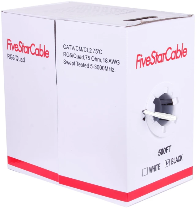 Alt view image 5 of 6 - RG6 500ft Quad Shielded Coaxial Cable - Easy Pull Box, Black & White, ETL, CL2 Rated, 18 AWG, 75 Ohm, for HDTV, Satellite, Cable TV, Internet, and CCTV Installations (White, 500 Ft)