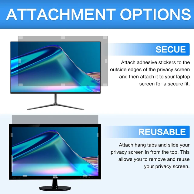 Alt view image 5 of 6 - 28 Inch Computer Privacy Screen Filter for 16:9 Widescreen Computer Monitor 24.4"x13.7" - Computer Screen Privacy Shield and Anti Blue Light Anti Glare Screen Protector
