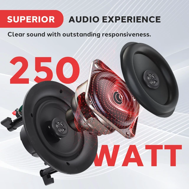 Alt view image 3 of 7 - 8.0" Ceiling Wall Mount Speakers - Pair of 2-Way Full Range Sound Stereo Speaker Audio System Flush Design w/ Electronic Crossover Network 40Hz-20kHz Frequency Response & 250 Watts Peak - PDIC86