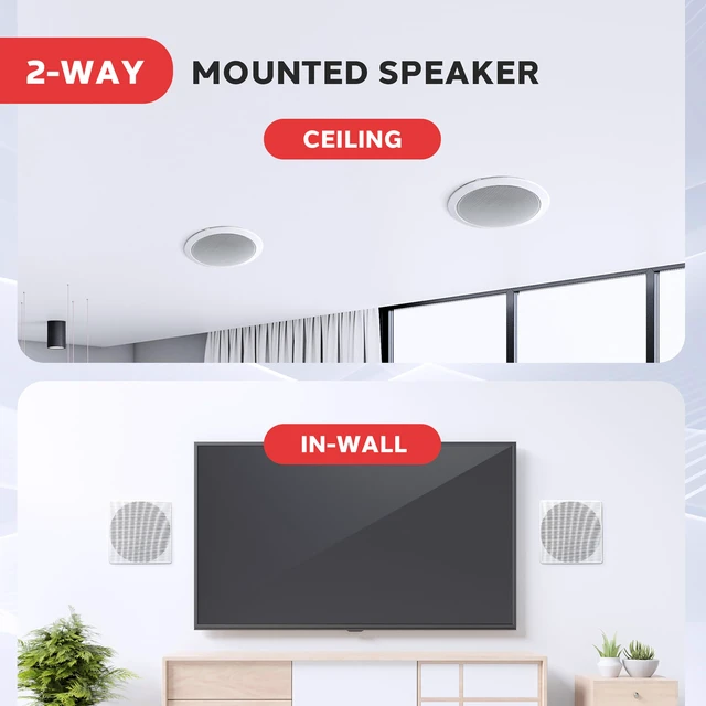 Alt view image 4 of 7 - 8.0" Ceiling Wall Mount Speakers - Pair of 2-Way Full Range Sound Stereo Speaker Audio System Flush Design w/ Electronic Crossover Network 40Hz-20kHz Frequency Response & 250 Watts Peak - PDIC86