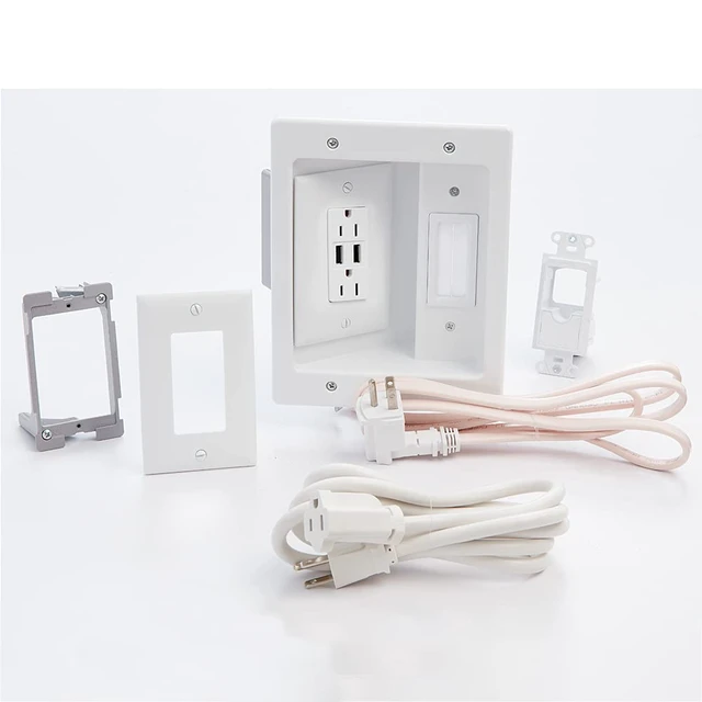 Alt view image 2 of 3 - Legrand OnQ inWall TV Power Kit with Dual USB Recessed TV Wall Box & Cable Management Kit for Hiding Wires, Power Relocation Behind Mounted TVs, Low Voltage Cord PassThrough, White (CPU306WV1)