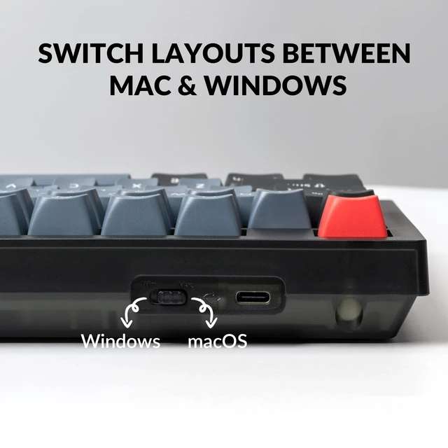 Alt view image 6 of 7 - V6 Wired Custom Mechanical Keyboard, Full-Size QMK/VIA Programmable Macro with Hot-swappable K Pro Brown Switch Compatible with Mac Windows Linux (Frosted Black-Translucent)