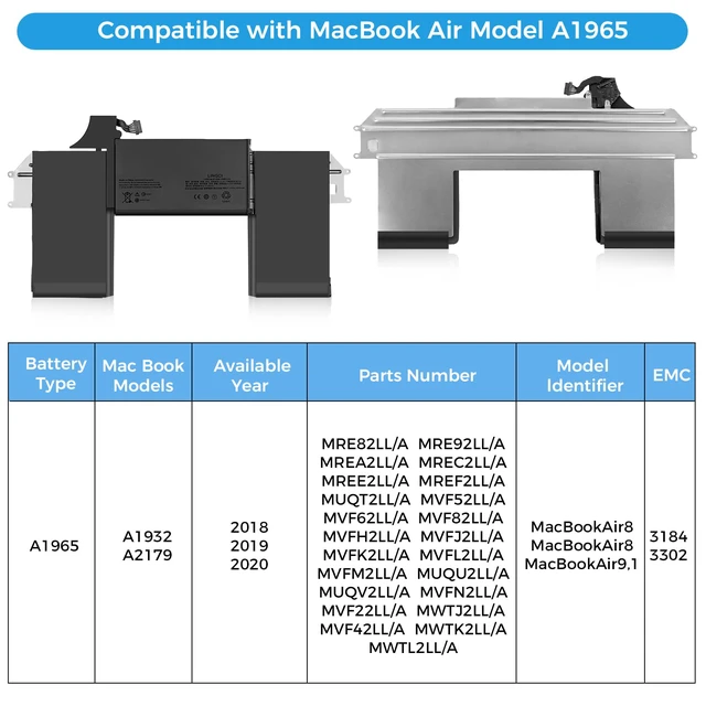 Alt view image 3 of 7 - A1932 Battery,A1965 A2179 Battery Replacement for MacBook Air 13 inch Model A1932 (Mid 2018, 2019) Model A2179 (2020 Release Version) (Upgraded High Performance 11.4V 49.9Wh 4379mAh)