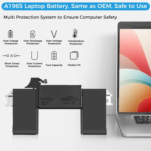 Alt view image 4 of 7 - A1932 Battery,A1965 A2179 Battery Replacement for MacBook Air 13 inch Model A1932 (Mid 2018, 2019) Model A2179 (2020 Release Version) (Upgraded High Performance 11.4V 49.9Wh 4379mAh)