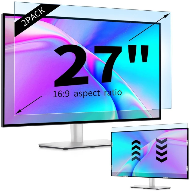 Main image of 2Pack 27 Inch Blue Light Screen Protector for 16:9 Computer Monitor Anti Glare & Scratch Shield, Eye Protection UV Filter Film, Removable Blue Light Blocking Cover For 27" Widescreen PC Desktop