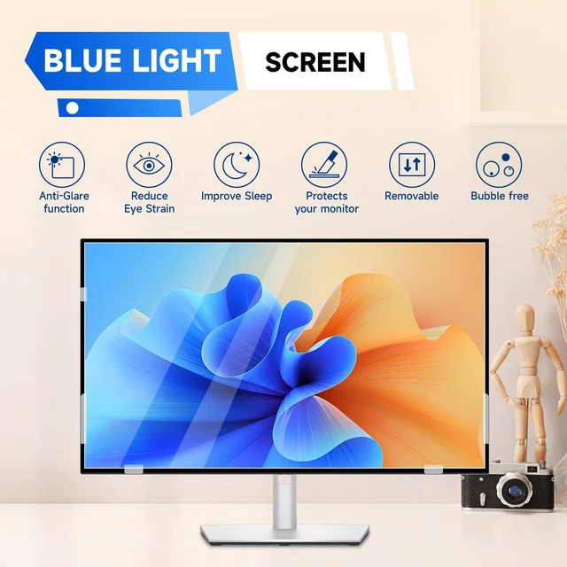 Alt view image 3 of 7 - 2Pack 27 Inch Blue Light Screen Protector for 16:9 Computer Monitor Anti Glare & Scratch Shield, Eye Protection UV Filter Film, Removable Blue Light Blocking Cover For 27" Widescreen PC Desktop