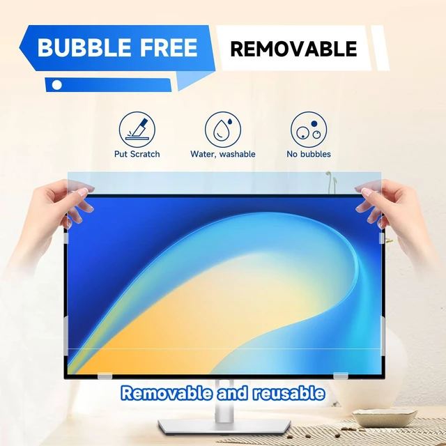 Alt view image 6 of 7 - 2Pack 27 Inch Blue Light Screen Protector for 16:9 Computer Monitor Anti Glare & Scratch Shield, Eye Protection UV Filter Film, Removable Blue Light Blocking Cover For 27" Widescreen PC Desktop