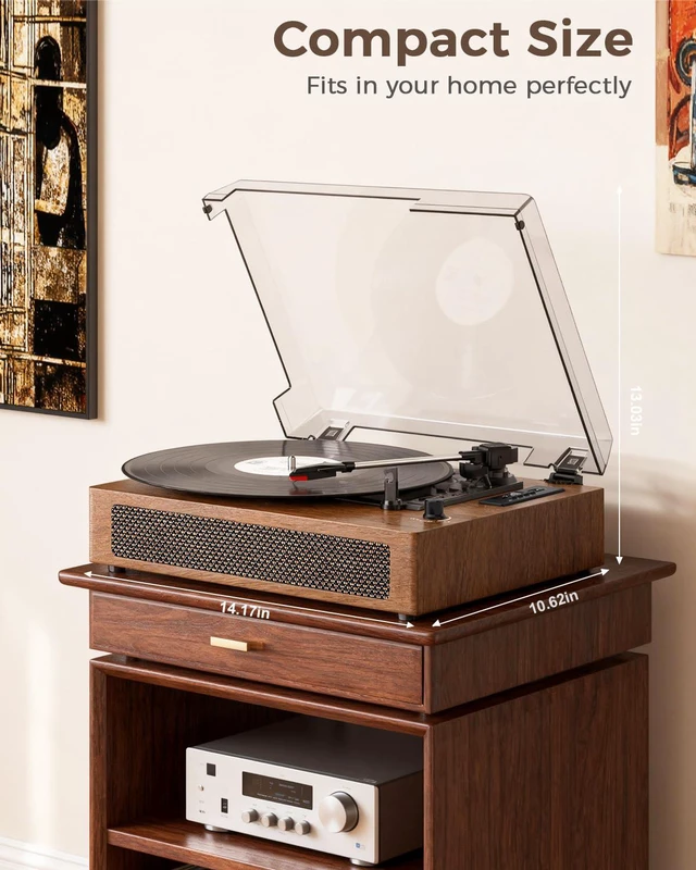 Alt view image 6 of 7 - Vinyl Record Player Extended Size with Bluetooth Playback Built-in Speakers USB Recording, LED Display, 3-Speed Turntable with Premium Wood Case, Vinyl to Digital, AUX-IN,RCA Ouptut- Brown