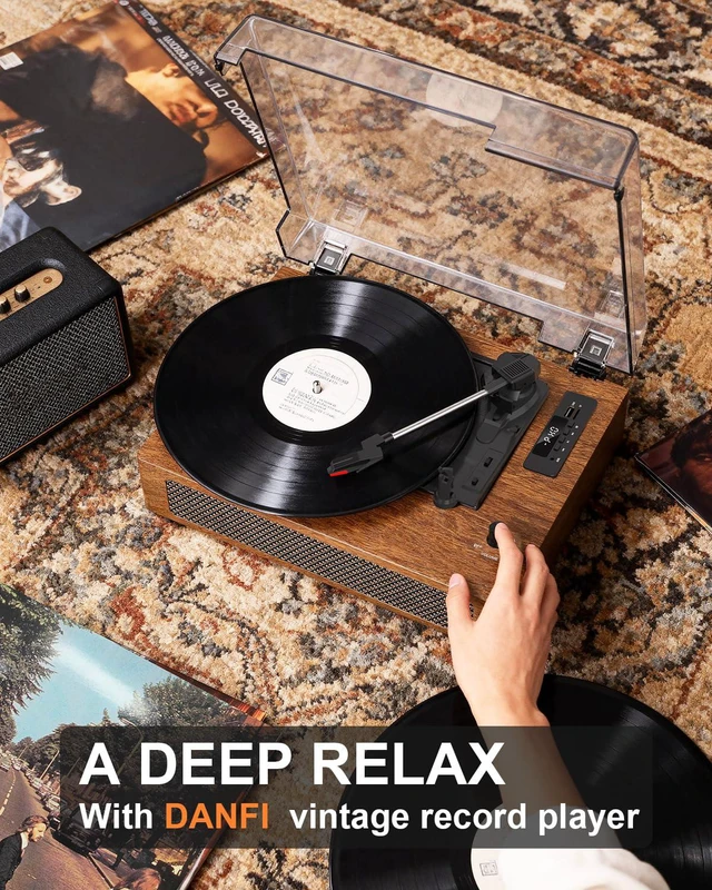 Alt view image 7 of 7 - Vinyl Record Player Extended Size with Bluetooth Playback Built-in Speakers USB Recording, LED Display, 3-Speed Turntable with Premium Wood Case, Vinyl to Digital, AUX-IN,RCA Ouptut- Brown
