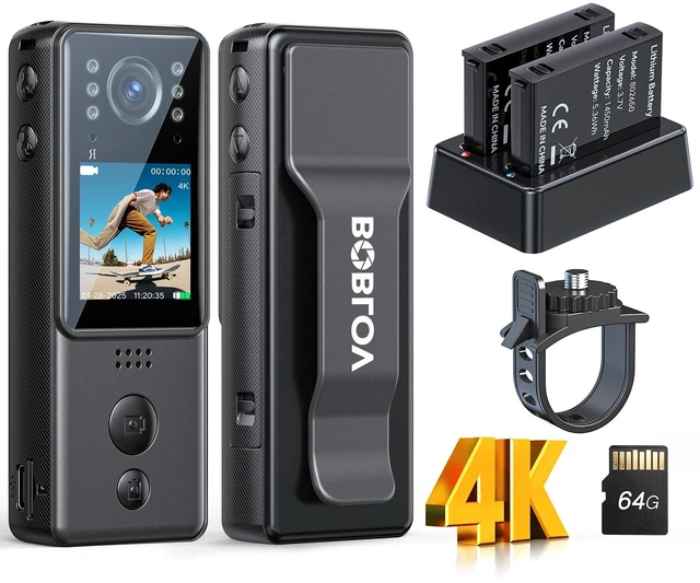 Main image of 4K Mini Body Camera with Video and Audio 64G, 2X 1400mAh Batteries& Charging Dock, A29 Body Wearable Camera with Night Vision & Bike Mount for Security, Vlogging, Pet, Cycling, Daily Recording