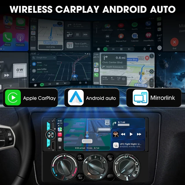 Alt view image 2 of 7 - Single Din Car Stereo CarPlay - 6.5" Wireless Android Auto Radio for Truck Incell Touchscreen Radio Dual Subwoofers 4.2-CHN Outputs PD3.0 Type-C Fast Charge Bluetooth USB SWC