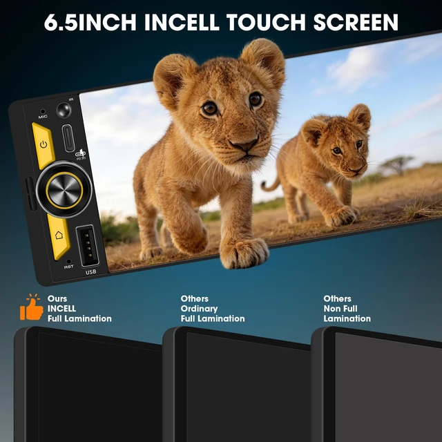 Alt view image 3 of 7 - Single Din Car Stereo CarPlay - 6.5" Wireless Android Auto Radio for Truck Incell Touchscreen Radio Dual Subwoofers 4.2-CHN Outputs PD3.0 Type-C Fast Charge Bluetooth USB SWC