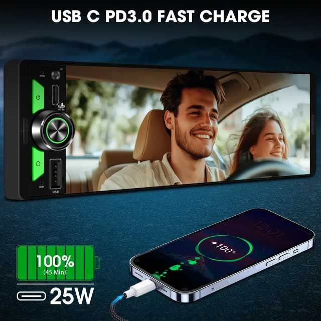 Alt view image 6 of 7 - Single Din Car Stereo CarPlay - 6.5" Wireless Android Auto Radio for Truck Incell Touchscreen Radio Dual Subwoofers 4.2-CHN Outputs PD3.0 Type-C Fast Charge Bluetooth USB SWC