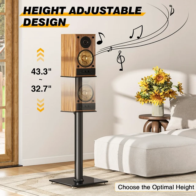 Alt view image 2 of 7 - Universal Speaker Stands for Surround Sound with 360° SwivelHeight Adjustable Bookshelf Speakers Stand from 32" to 43" with Cable Management, Speaker Stands Pair with Nonslip Pad Easy Install
