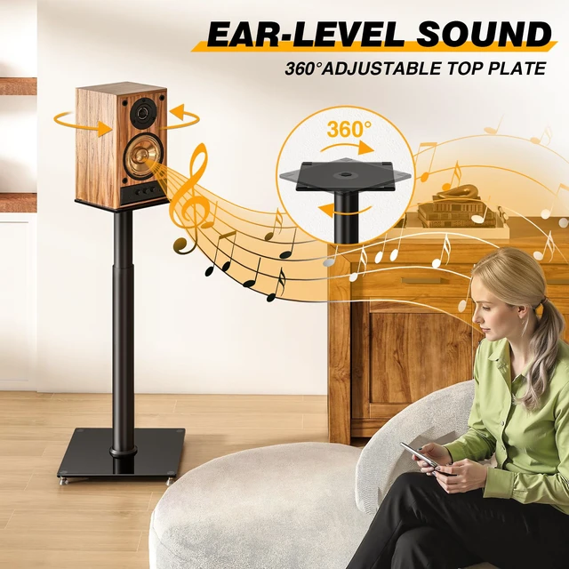 Alt view image 5 of 7 - Universal Speaker Stands for Surround Sound with 360° SwivelHeight Adjustable Bookshelf Speakers Stand from 32" to 43" with Cable Management, Speaker Stands Pair with Nonslip Pad Easy Install