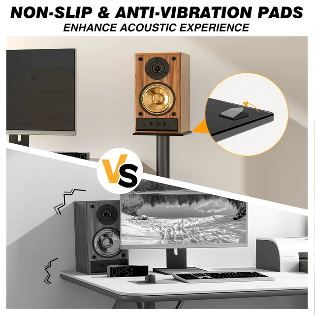 Alt view image 6 of 7 - Universal Speaker Stands for Surround Sound with 360° SwivelHeight Adjustable Bookshelf Speakers Stand from 32" to 43" with Cable Management, Speaker Stands Pair with Nonslip Pad Easy Install