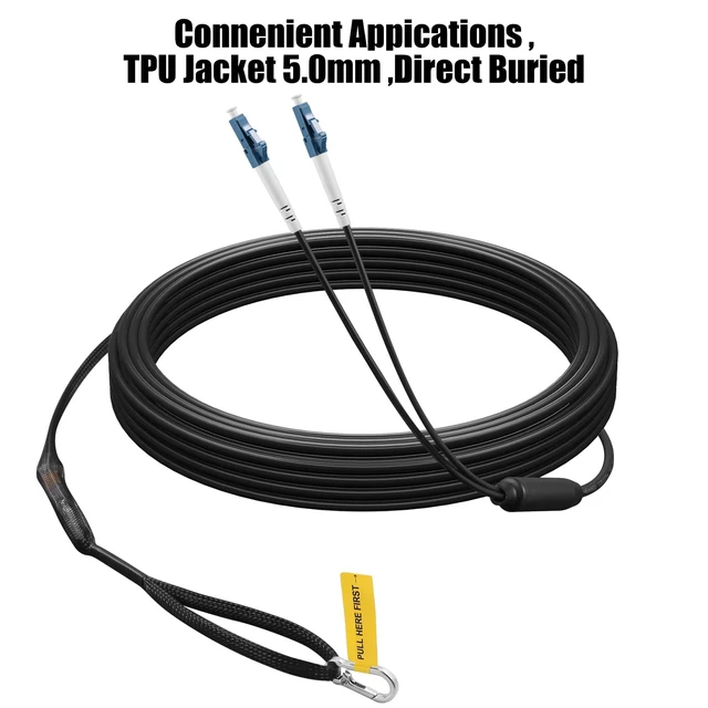 Alt view image 5 of 7 - Outdoor LC to LC OS2 Fiber Patch Cable Singlemode TPU, 75M(246ft) Armored Fiber Optic Cabl Cord, Singlemode Duplex,10GB/40GB/100GB, 50/125m,OD-5.0mm,Direct Burial, Pulling Eye Kit Installed
