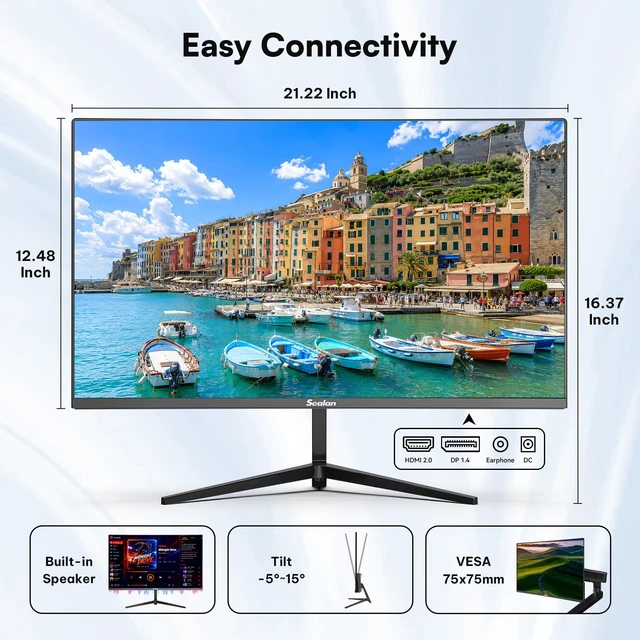 Alt view image 7 of 7 - 24 Inch Computer Monitor, FHD 1080P, 100Hz VA Display with Built-in Speaker, HDMI DP, FreeSync HDR10, 98% sRGB, VESA Mountable for Home Office Gaming