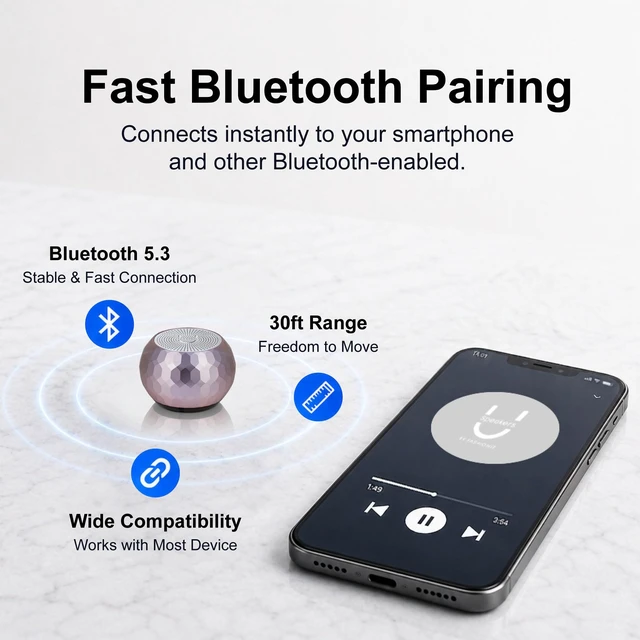 Alt view image 4 of 6 - U Mini Bluetooth Speaker, Portable Small Magnetic, Glam Lilac aluminum shell, wireless, travel size, TWS stereo pairing, 30 foot range, rechargeable, magnetic mount, gift ready