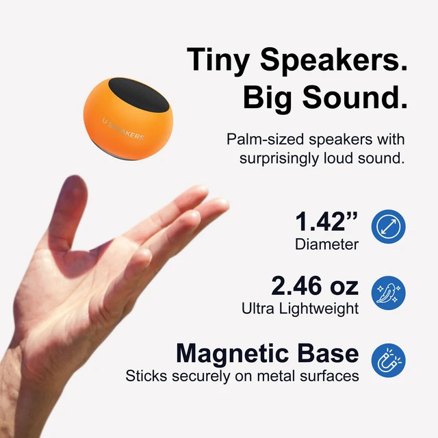 Alt view image 3 of 6 - U Mini Bluetooth Speaker, Portable Small Magnetic, Glow Orange aluminum shell, magnetic base, travel and beach use, wireless, rechargeable, TWS stereo pairing, 30ft range, golf cart