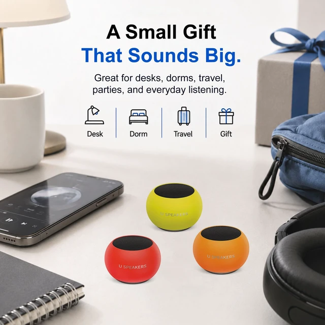 Alt view image 5 of 6 - U Mini Bluetooth Speaker, Portable Small Magnetic, Glow Orange aluminum shell, magnetic base, travel and beach use, wireless, rechargeable, TWS stereo pairing, 30ft range, golf cart