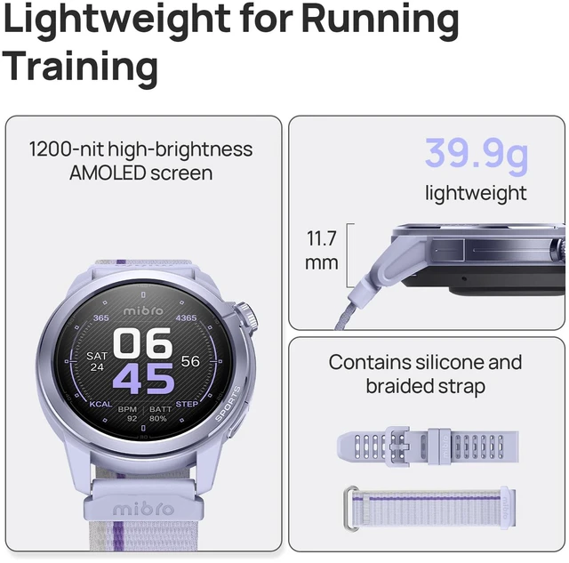 Alt view image 2 of 7 - GS Active2 GPS Running Smartwatch with Dual Band GPS, Lightweight Built-in Running Plans, 1.32" AMOLED Display, 15-Day Battery, 150+ Sport Modes, Fitness Tracker, 46mm Case, Light Purple