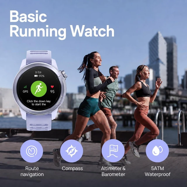 Alt view image 3 of 7 - GS Active2 GPS Running Smartwatch with Dual Band GPS, Lightweight Built-in Running Plans, 1.32" AMOLED Display, 15-Day Battery, 150+ Sport Modes, Fitness Tracker, 46mm Case, Light Purple