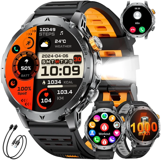 Main image of Military Smart Watches for Men(3 Bands),1000mAh Battery/1.7" HD Large Screen Smartwatch, LED Flashlight/120+ Sports Modes/Sleep Monitor, IP68 Waterproof Fitness Tracker Watch for Android iOS,Black