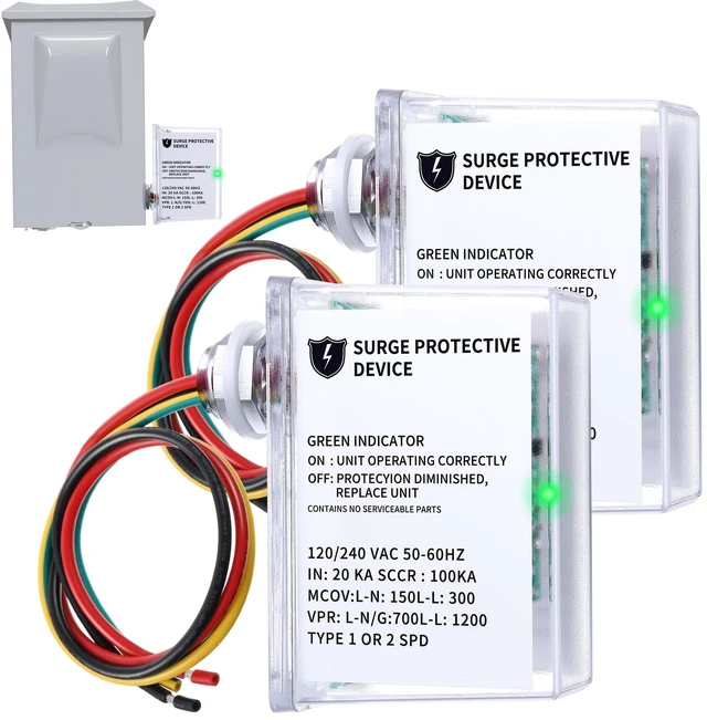 Main image of 120/240 VAC Universal HVAC Surge Protector Compatible with AG3000, 2pcs Comprehensive Surge Protection, Three Modes L-G, L-L, L-N Waterproof Housing Protect HVAC Equipment Home Appliances