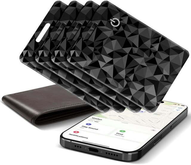 Main image of Wallet Tracker Card for Apple Find My (iOS Only), Ultra-Thin Bluetooth Tracker Smart Card Wallet Finder, IP68 Waterproof Slim Item Locator for Wallets, Keys, Passport & Luggage Tags (Diamond Black)