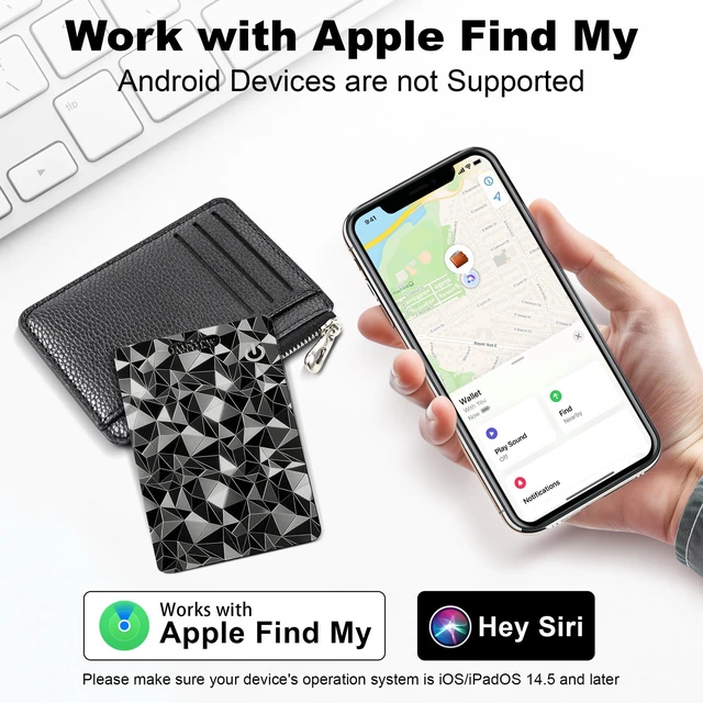 Alt view image 2 of 7 - Wallet Tracker Card for Apple Find My (iOS Only), Ultra-Thin Bluetooth Tracker Smart Card Wallet Finder, IP68 Waterproof Slim Item Locator for Wallets, Keys, Passport & Luggage Tags (Diamond Black)
