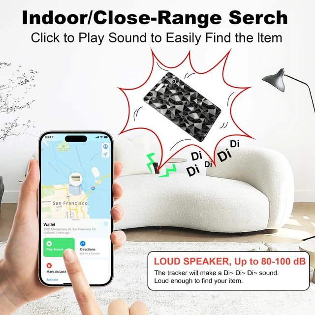 Alt view image 3 of 7 - Wallet Tracker Card for Apple Find My (iOS Only), Ultra-Thin Bluetooth Tracker Smart Card Wallet Finder, IP68 Waterproof Slim Item Locator for Wallets, Keys, Passport & Luggage Tags (Diamond Black)