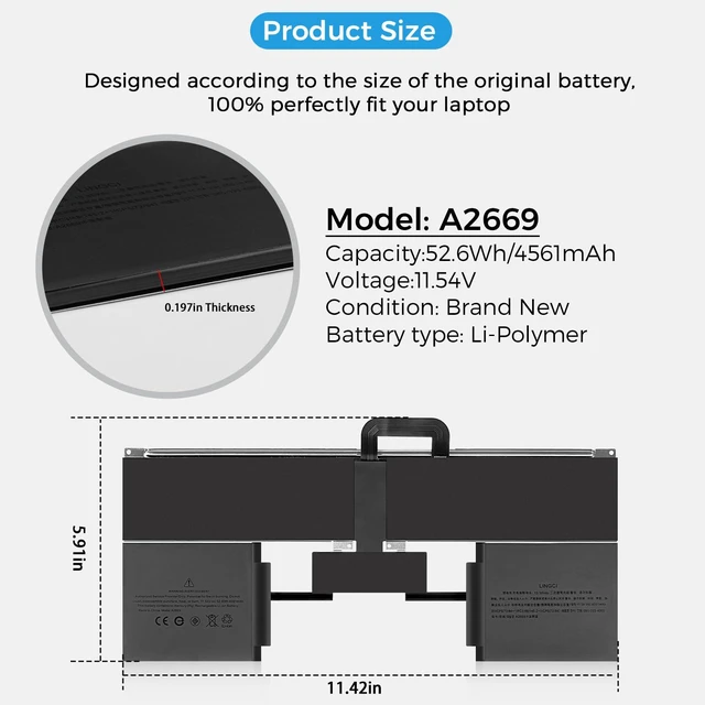 Alt view image 5 of 7 - A2681 Battery,A2669 Battery Replacement for MacBook Air 13" A2681(M2,2022) A3113(M3,2024) (Upgraded High Performance 11.54V 52.6Wh 4561mAh)