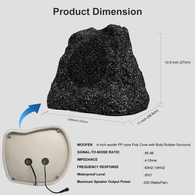 Alt view image 6 of 7 - 4 Inches Bluetooth Rock Speakers Outdoor Waterproof, 200W Powerful Bass & All Weather, for Backyard Garden Pool Deck BBQ Porch (Pair)