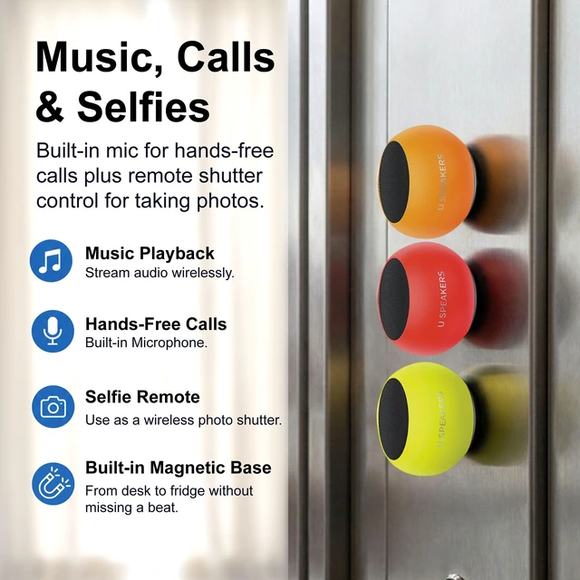 Alt view image 6 of 6 - U Mini Bluetooth Speaker, Portable Small Magnetic, Glow Orange aluminum shell, magnetic base, travel and beach use, wireless, rechargeable, TWS stereo pairing, 30ft range, golf cart