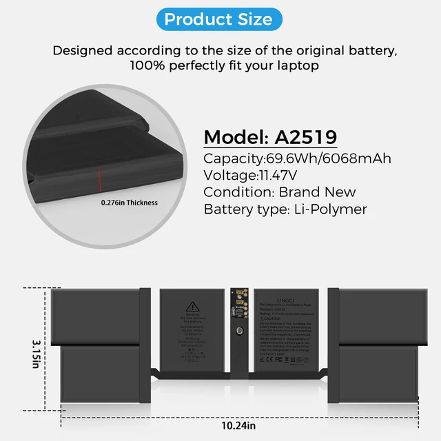 Alt view image 5 of 7 - A2519 Battery,A2442 Battery Replacement for MacBook Pro A2442(2021) 14-inch A2519 Battery(Upgraded High Performance 69.6Wh 11.47V 6068mAh)